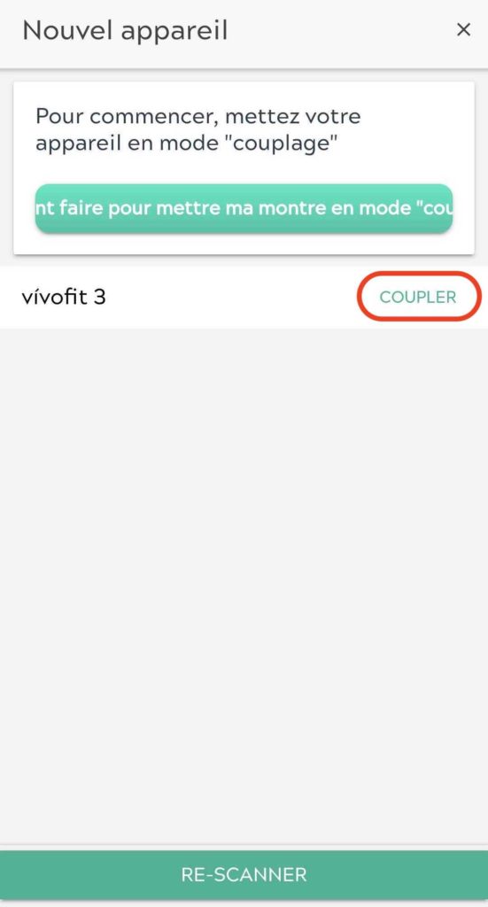 Couplage du bracelet d'activité